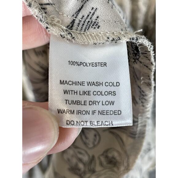 Iris Bloom Dress Womens Small Beige Floral Pleated Midi Surplice V Neck Wrap - Picture 7 of 9